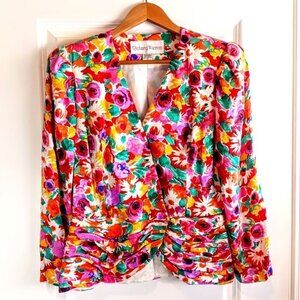 Vintage Richard Warren Floral Silk Jacquard Pleated Peplum Jacket